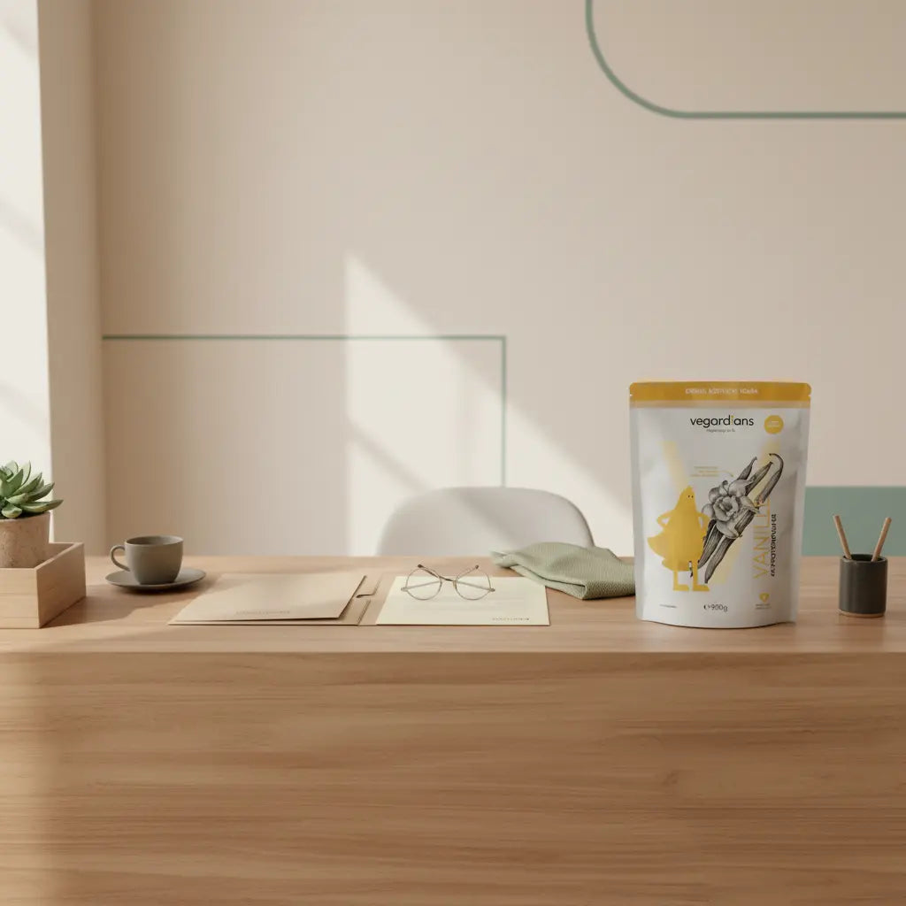 Leeres Empfangstresen im Studiobüro mit Vertragsmappen, offenem Brief, Brille, Tasse Tee und Produkt aus Referenzfotos – Thema Fitnessstudio Preiserhöhung kündigung