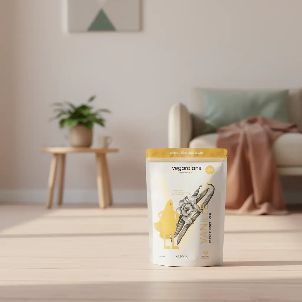 Minimalistischer Wohnraum mit Heimtrainer Kniearthrose im sanften Morgenlicht, Holzboden, Topfpflanze und kleinen salbei- und terrakottafarbenen Akzenten, keine Personen.