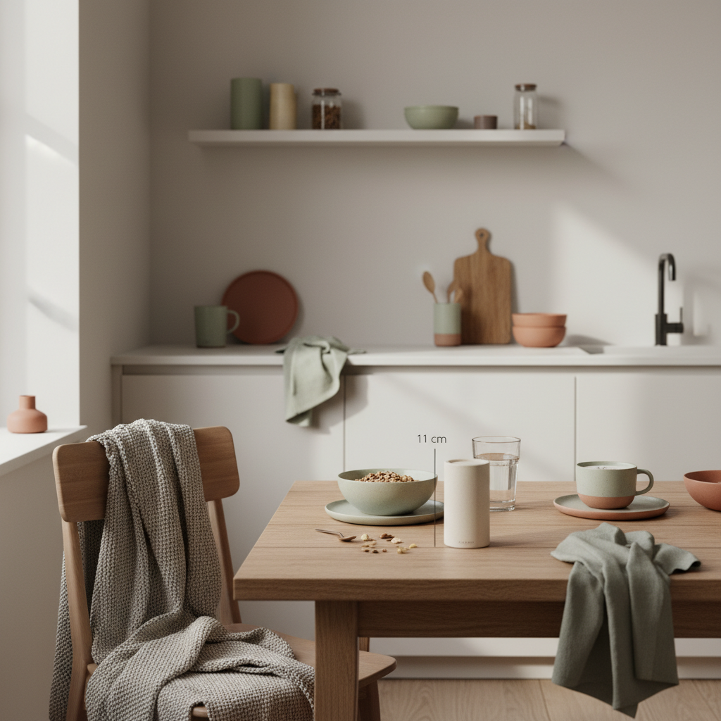 Minimalistisches Frühstück mit Granola, pflanzlichem Joghurt, Nüssen und Shake auf nachhaltig gedecktem Tisch, das Produkt aus den Referenzfotos sichtbar — pflanzliches protein vermeiden