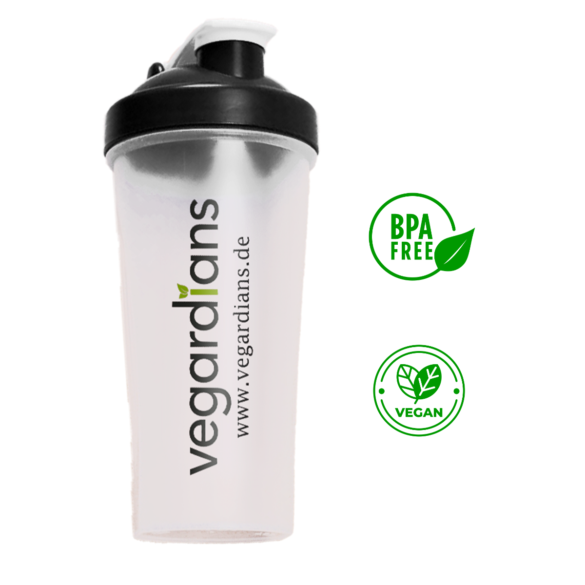 Vegardians Protein Shaker with spiral stainless steel ball and BPA-free design.