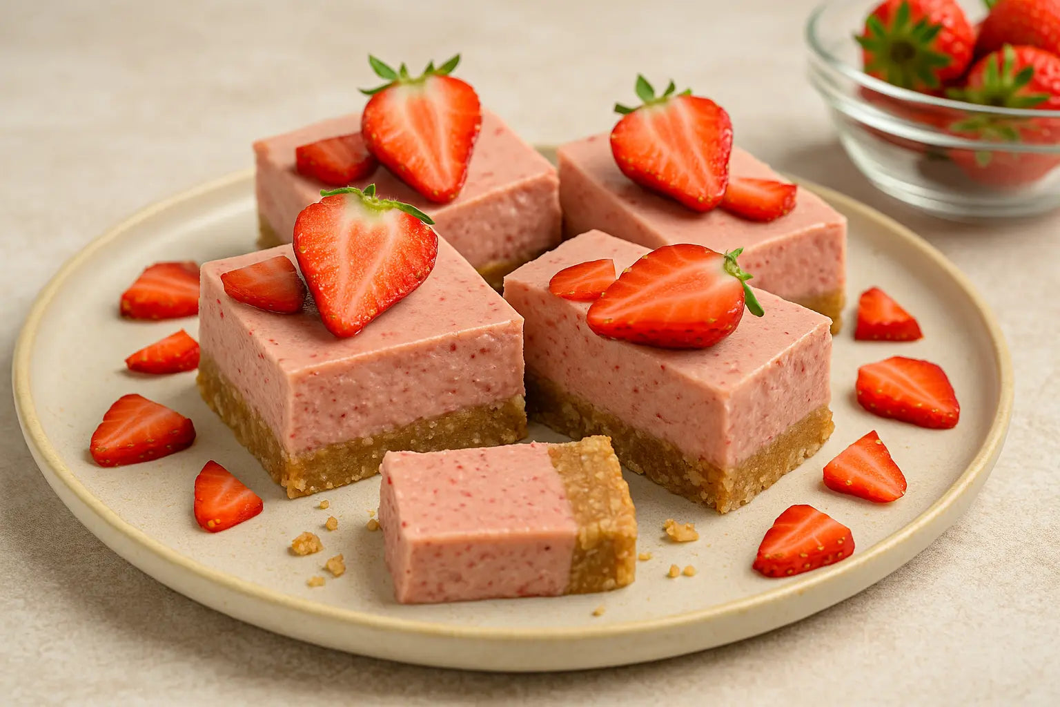 Vegane Erdbeer-Protein-Cheesecake Bars