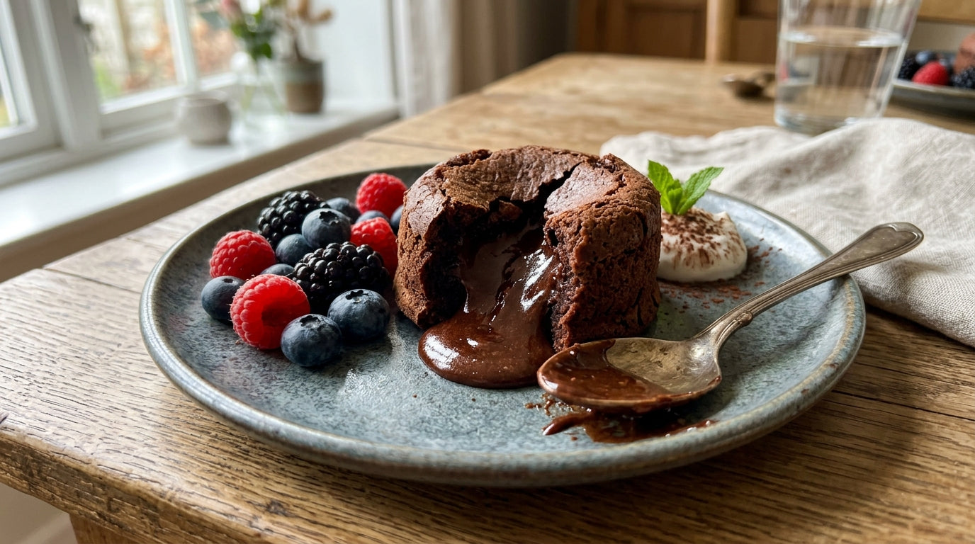 Schoko Protein-Lava Cake (vegan, flüssiger Kern)