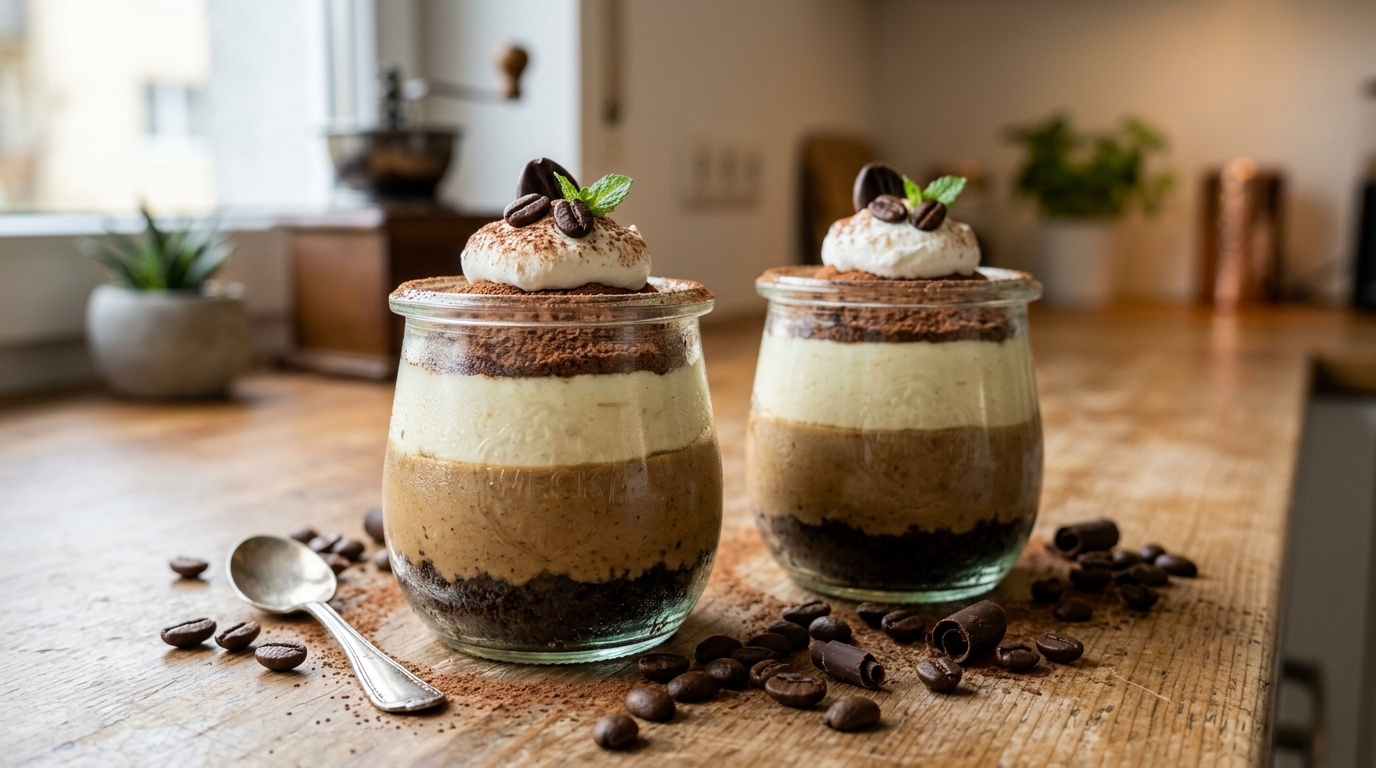 Iced Coffee Protein Cheesecake im Glas vegan
