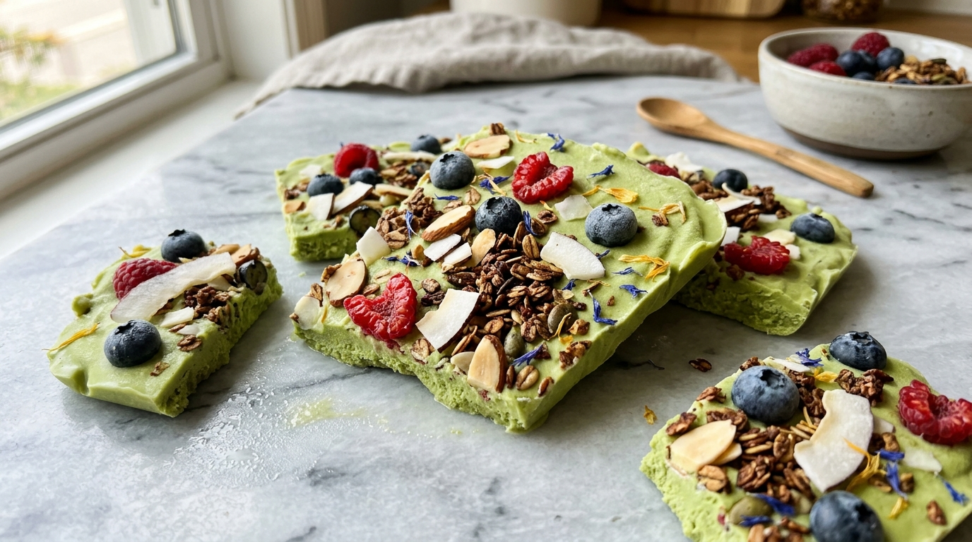 Matcha Protein Frozen Yogurt Bark vegan