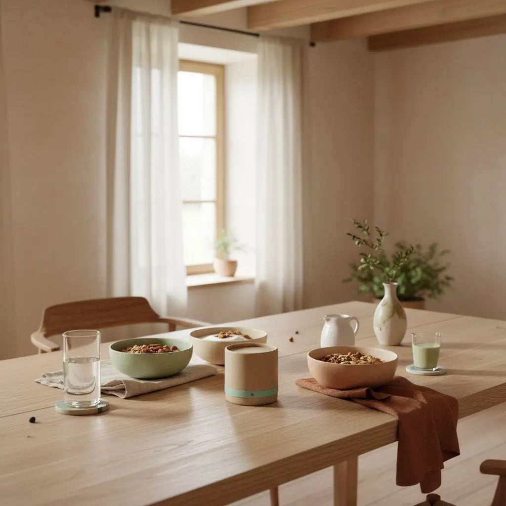 Minimalistisches Frühstück mit Granola, Joghurt, Nüssen und Shake in einer europäischen Küche – Welchen Sport sollte man als Erwachsener anfangen?