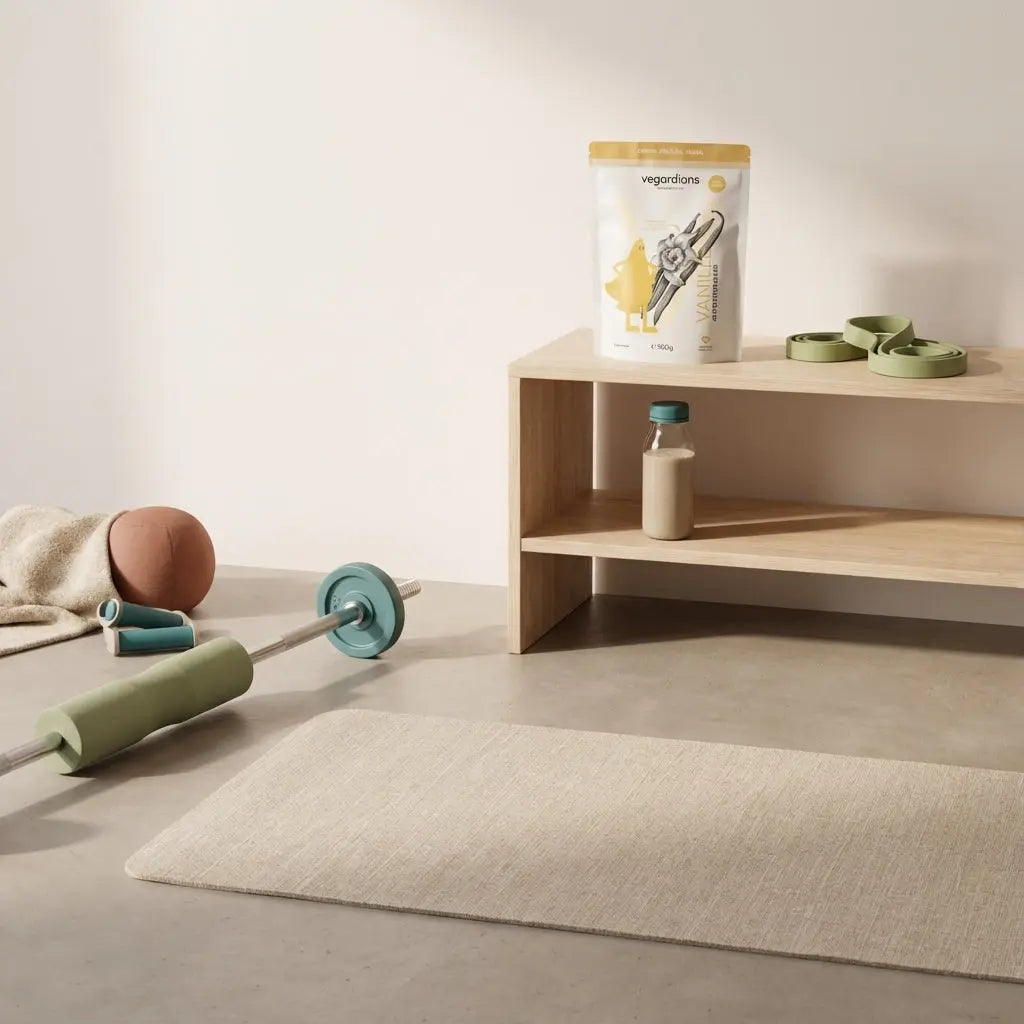 Minimalistisches Fitnessstudio-Setup mit Matte, Langhantel, Widerstandsbändern und Produkt aus Referenzfotos — wie trainiere ich meinen po im fitnessstudio?